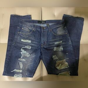 Mens Distressed Blue Jeans 36/34
